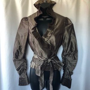 Carmen Marc Valvo  bronze/brown silk Top S pleated